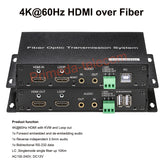 4K HDMI Over Fiber Converter LC with KVM USB and 3.5mm audio and RS232 RS485 Singlemode up 10Km Uncompressed 10G SFP Transceiver Included up 4K@ 60Hz A Pair